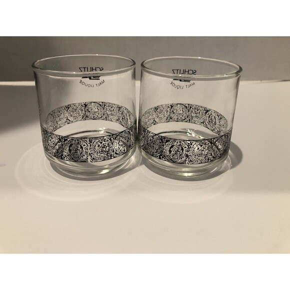 2 pc. Vintage Schlitz Malt Liquor Bull Tumbler Glasses 70s 12oz 4'' tall - Picture 2 of 5